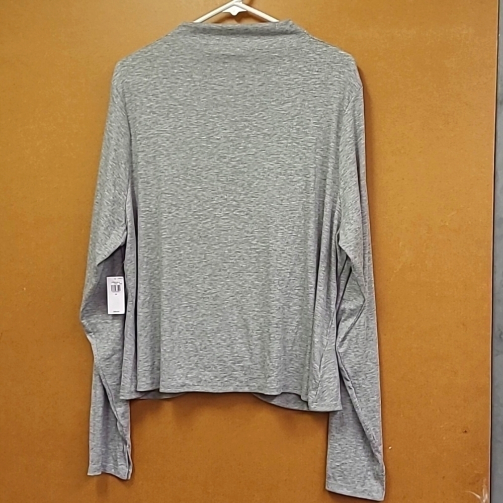 Old Navy Size 3X Heather Grey Ultralite Mock Necked Rouched Longsleeve Top
